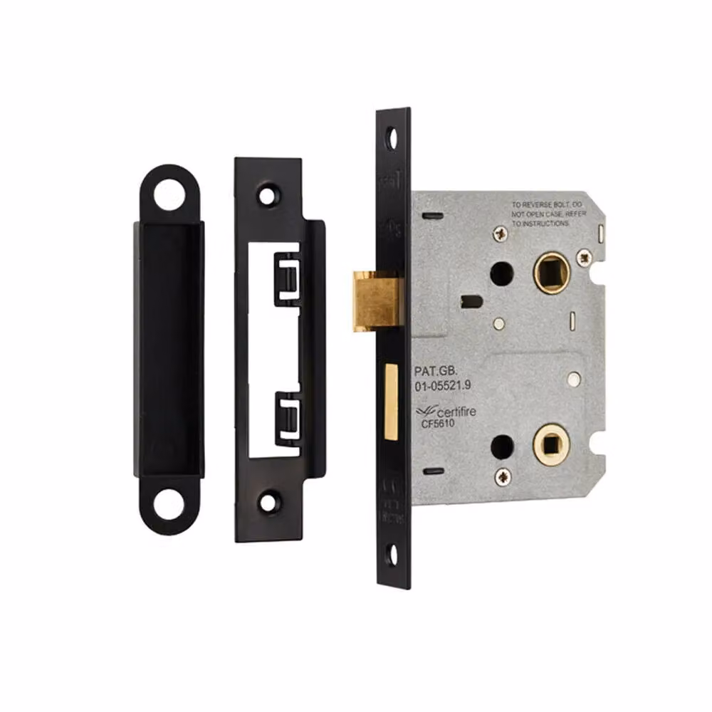 Loops Matt Black Bathroom Door Sashlock Latch with Square Forend 76mm – 2