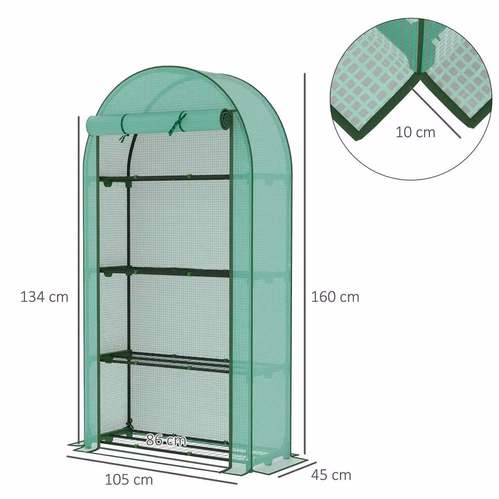 EONLION 4 Tier Mini Greenhouse with Reinforced PE Cover in Green, W: 100 cm, H: 160 cm, D: 45 cm – 2