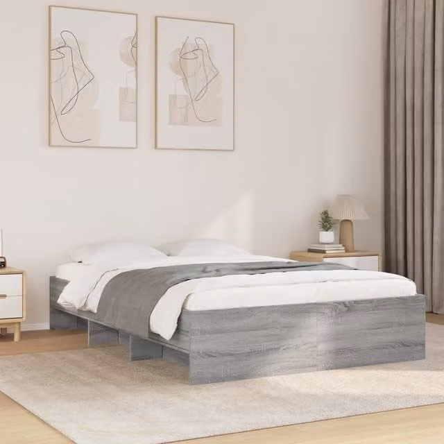 Berkfield Home Small Double Bed Frame in Grey Sonoma, Engineered Wood with Side Compartments, W/D/H: 120 x 200 cm