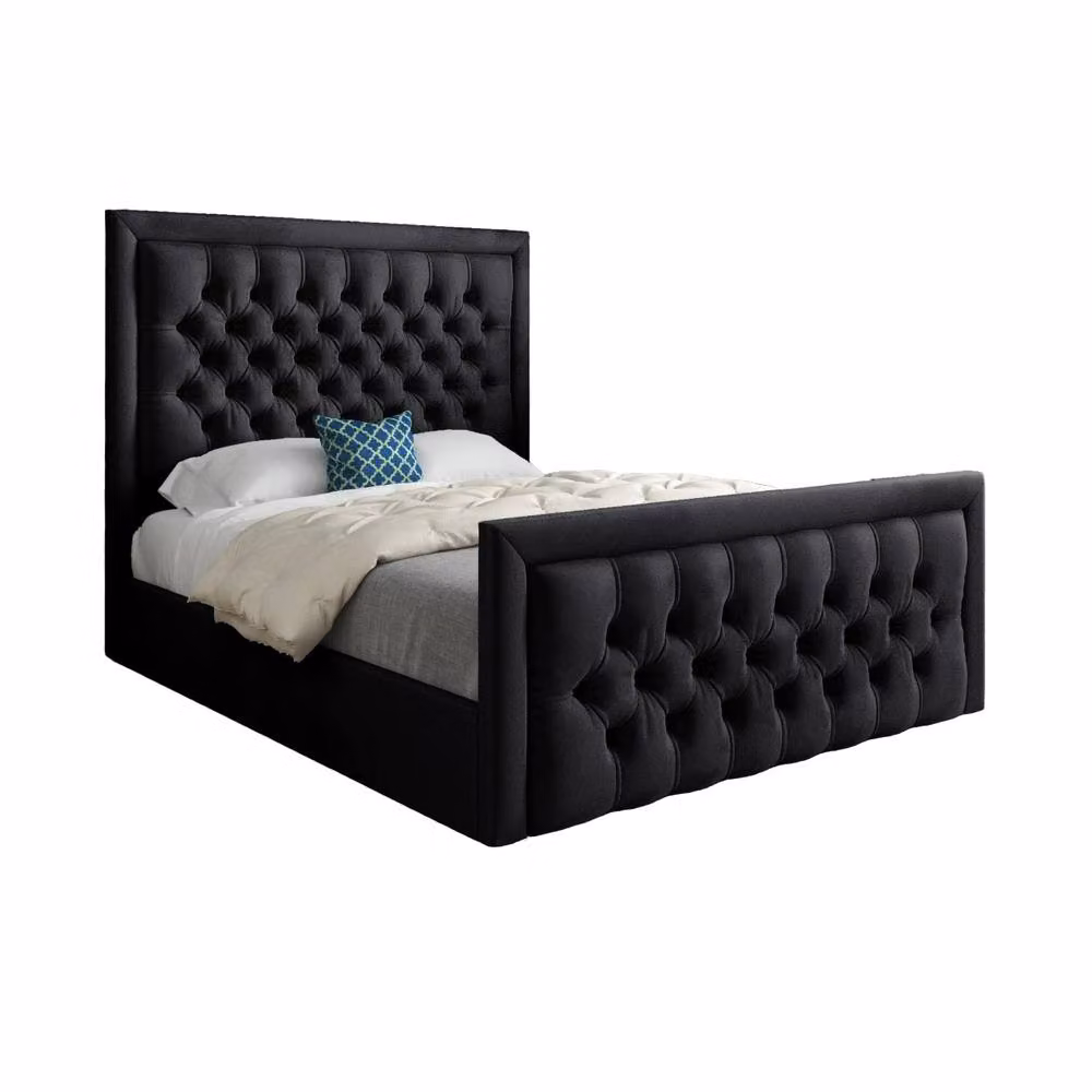 Casani Silchester Modern Upholstered Velvet Bed Frame, Black, W/D/H: 180 x 137 x 159 cm – 2