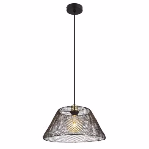 Netlighting Baku Industrial Wire Frame Pendant Light in Black and Gold/Brass, Height: 120 cm, Diameter: 36 cm