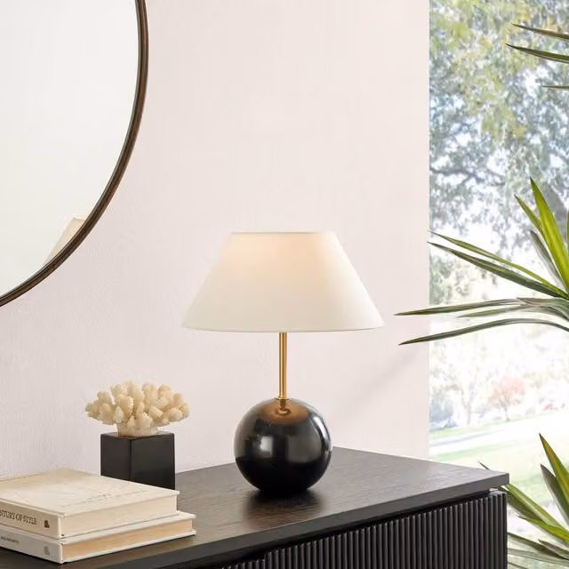 FurnitureboxUK Joceline Round Table Lamp with Black Marble and Brass Base