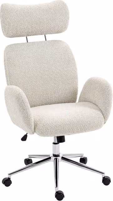 Rolipo Modern Boucle Swivel Task Chair with Headrest and Spring Cushion in Light Grey