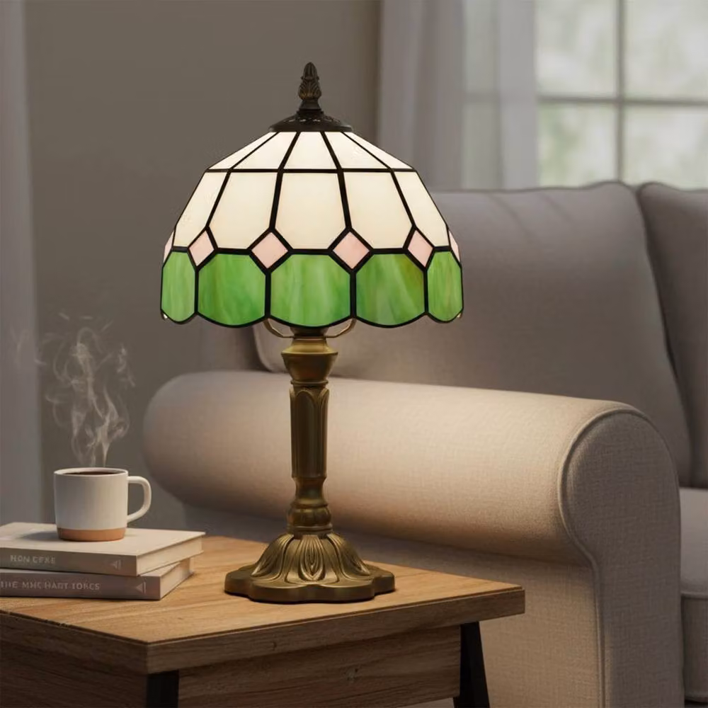 NESTLUNE Art Deco Tiffany-Style Table Lamp in Bronze and Multicolour Glass – 5