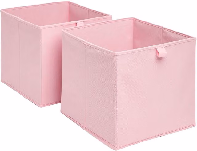OHS Pack of 2 Foldable Fabric and Cardboard Cube Storage Boxes in Pink