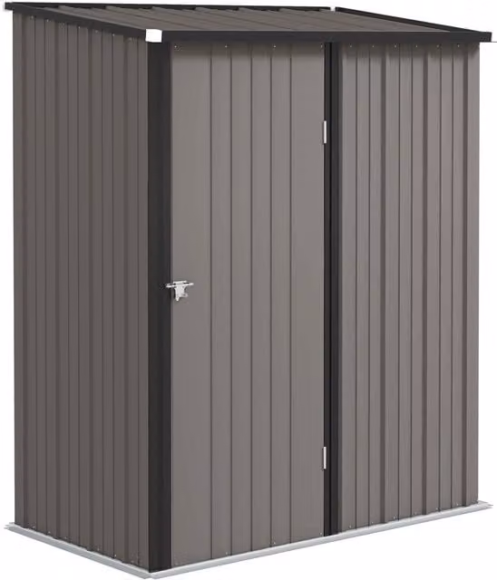 Outsunny Galvanised Steel Pent Garden Shed with Single Latched Door, Light Grey