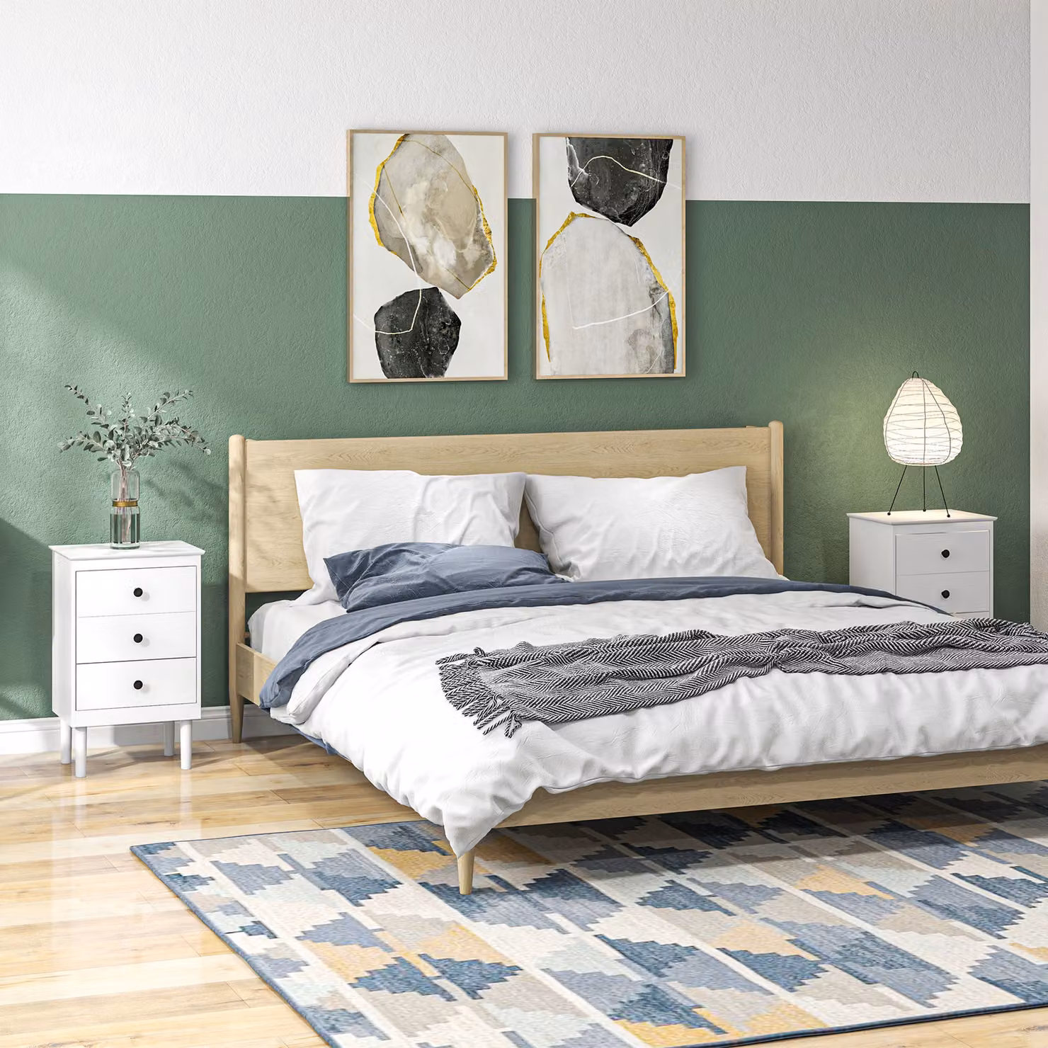 HOMCOM Set of 2 Modern White Bedside Tables with 3 Drawers, W/D/H: 40 x 30 x 64 cm – 2