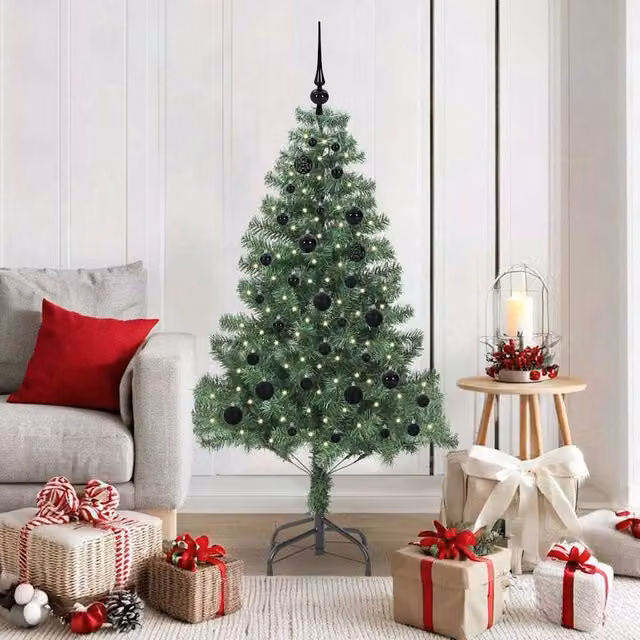 Berkfield Home Green PVC Christmas Tree with 150 LEDs and Stand, Height: 150 cm – 1