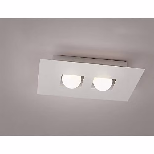 Netlighting Inspired Mantra Fusion Cocoon Rectangular Flush Ceiling Light with 2 G9 Bulbs in Silver and Frosted White Glass – 2