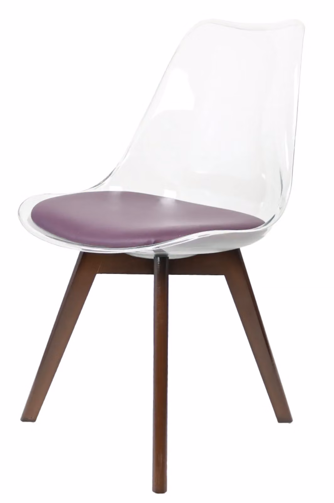 Fusion Living Soho Clear Plastic Dining Chair with Dark Wood Legs in Aubergine – 2
