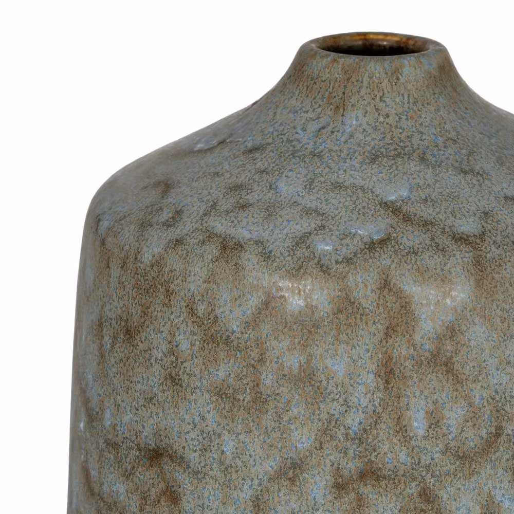 Wyld Haus Kala Rustic Ceramic Short Round Tabletop Bottle Vase in Grey, Brown and Blue – 3
