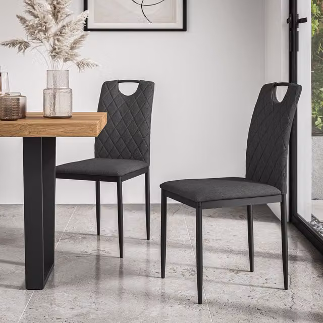 More4Homes Set of 8 Monza Fabric Dining Chairs with Metal Legs in Charcoal Grey – 1