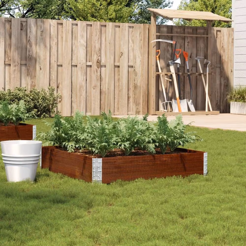 Berkfield Brown Wooden Raised Bed Planter with Galvanised Steel, W/D/H: 100 x 100 x 19.5 cm – 2