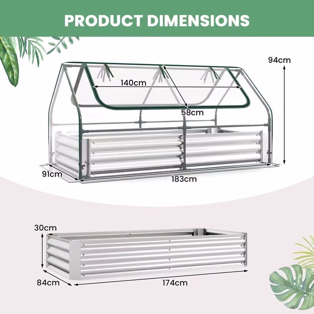 NESTLUNE Silver Planter Box with Mini Greenhouse, W/D/H: 174 x 84 x 30 cm – 2