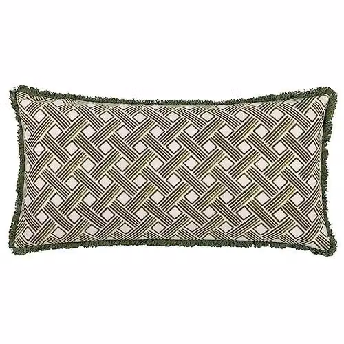 Hoem Alexa Rectangular Geometric Graphic Cushion in Green with Removable Cotton Cover W: 60 cm, H: 30 cm