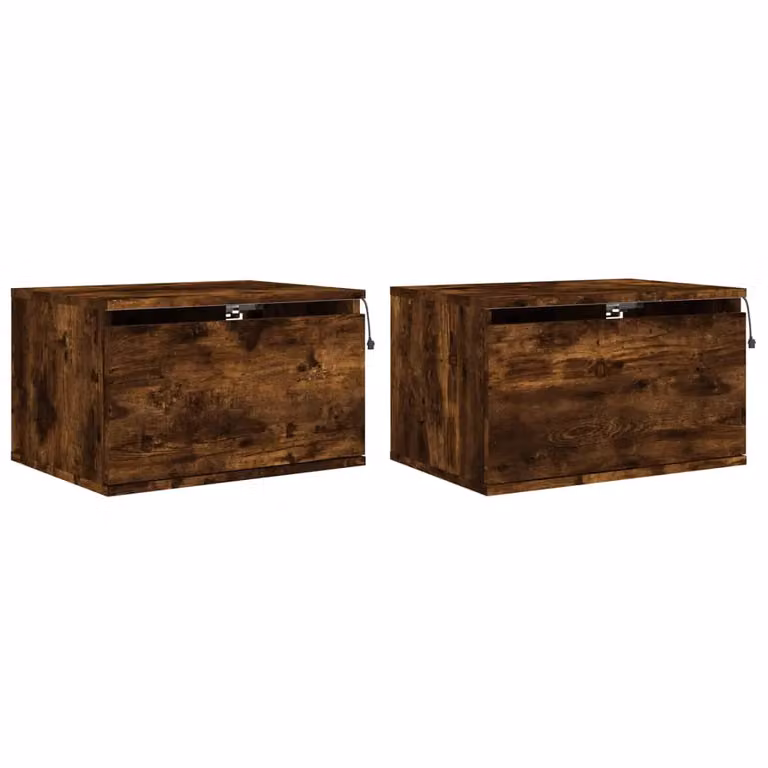 Berkfield Home Set of 2 Wall-mounted Bedside Cabinets with Integrated LED Lights in Smoked Oak Brown