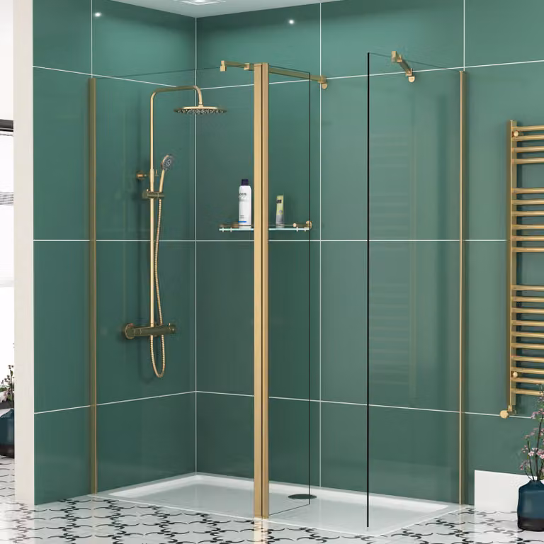 Royal Bathrooms Walk In Shower Enclosure with Shower Tray and Return Panel, Brushed Brass, W: 160 cm, D: 80 cm, H: 185 cm