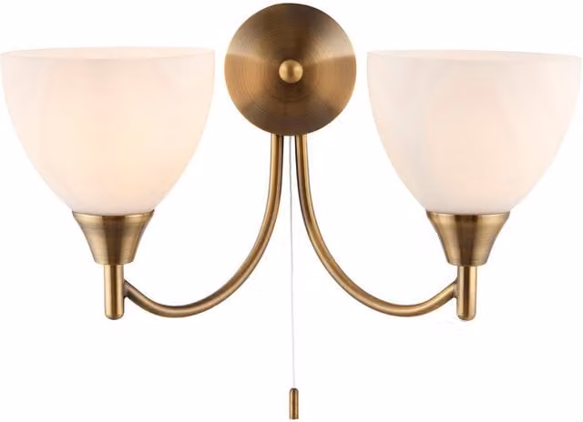 Endon Alton 2 Light Indoor Wall Light in Gold/Brass with Glass Dome and Pull Chain