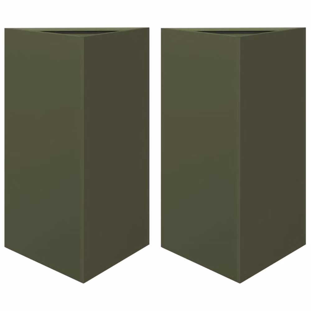 Berkfield Home Garden Steel Planters, 2 Pack, Green, W: 50 cm, D: 43 cm, H: 75 cm – 2