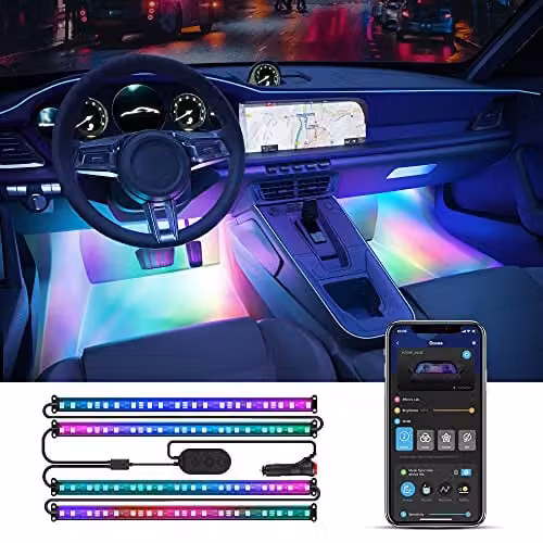 Govee RGBIC Interior Car LED Strip Lights with Bluetooth Control, Multicolour and Dimmable, Transparent – 1