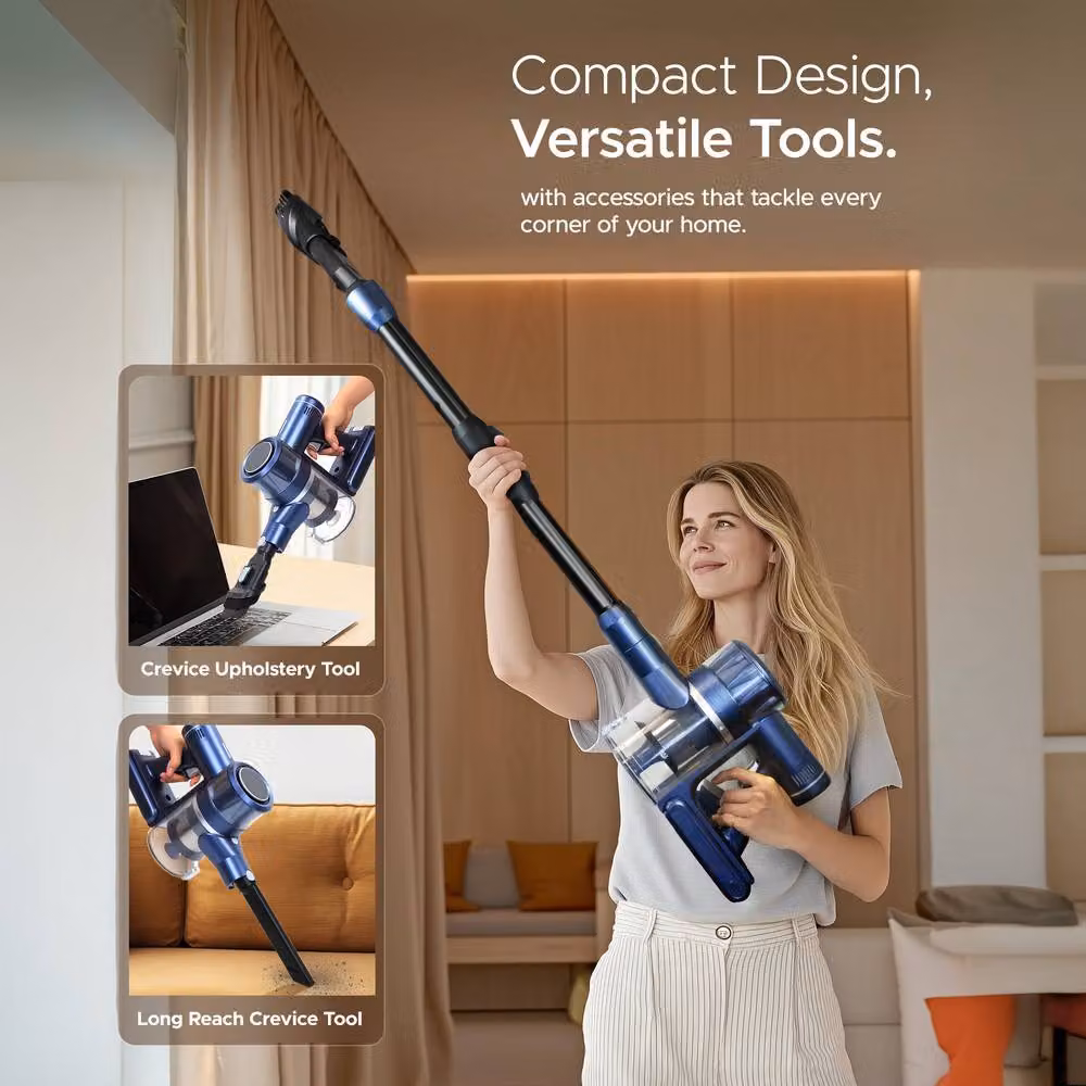 Keplin 350W Cordless Bagless Vacuum Cleaner in Blue with LED Headlight and HEPA Filter – 4