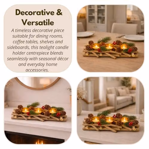 Marco Paul Wooden Triple Glass Tealight Holder in Brown and Silver – 4