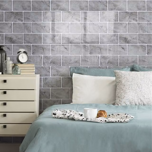 Livingandhome 10-Piece Grey Marble Effect Adhesive Wall Tile Stickers