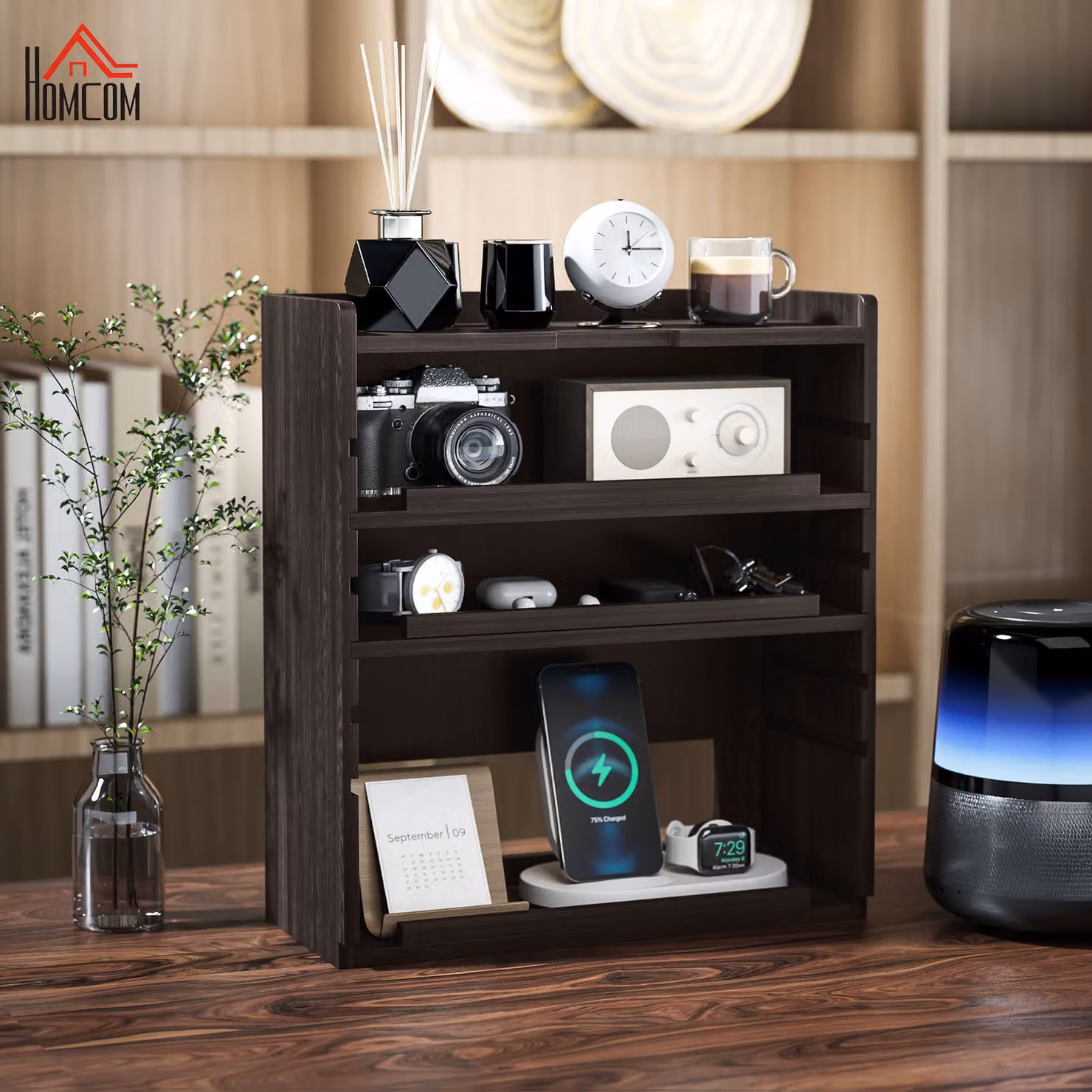 HOMCOM Four-Tier Desktop Organiser in Brown Oak with Adjustable Shelves – 2