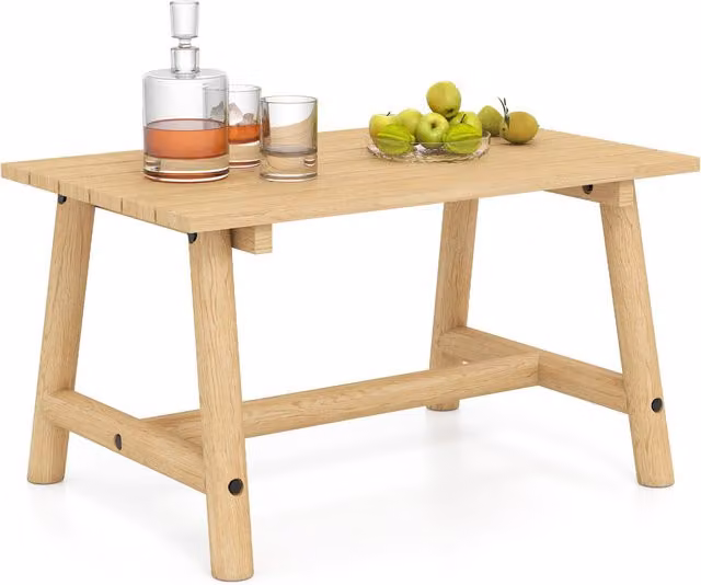 Costway Outdoor Coffee Table in Natural Solid Wood with Slatted Tabletop – 1