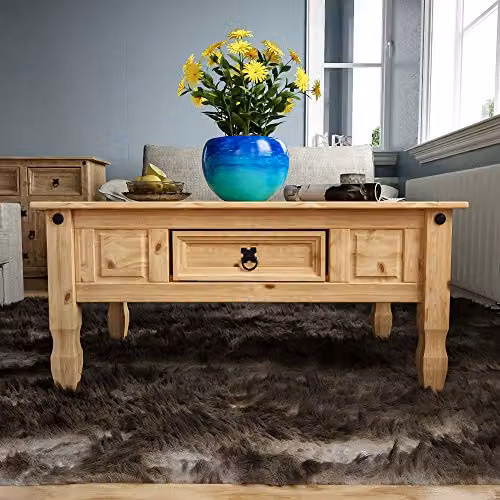Vida Designs Rectangular Coffee Table with Drawer, Waxed Solid Pine Wood, Brown, W: 94 cm, D: 56 cm, H: 45 cm – 6