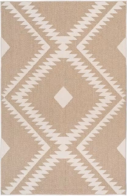 The Rug House Beige Aztec Ethnic Boho Rectangular Loop Pile Area Rug, Width: 150 cm