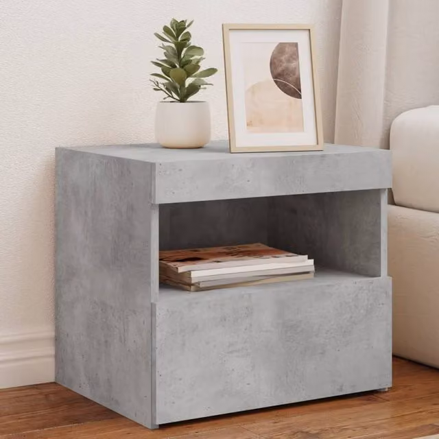 Berkfield Home Bedside Cabinet with Integrated LED Lights in Concrete Grey, W: 50 cm, D: 40 cm, H: 45 cm