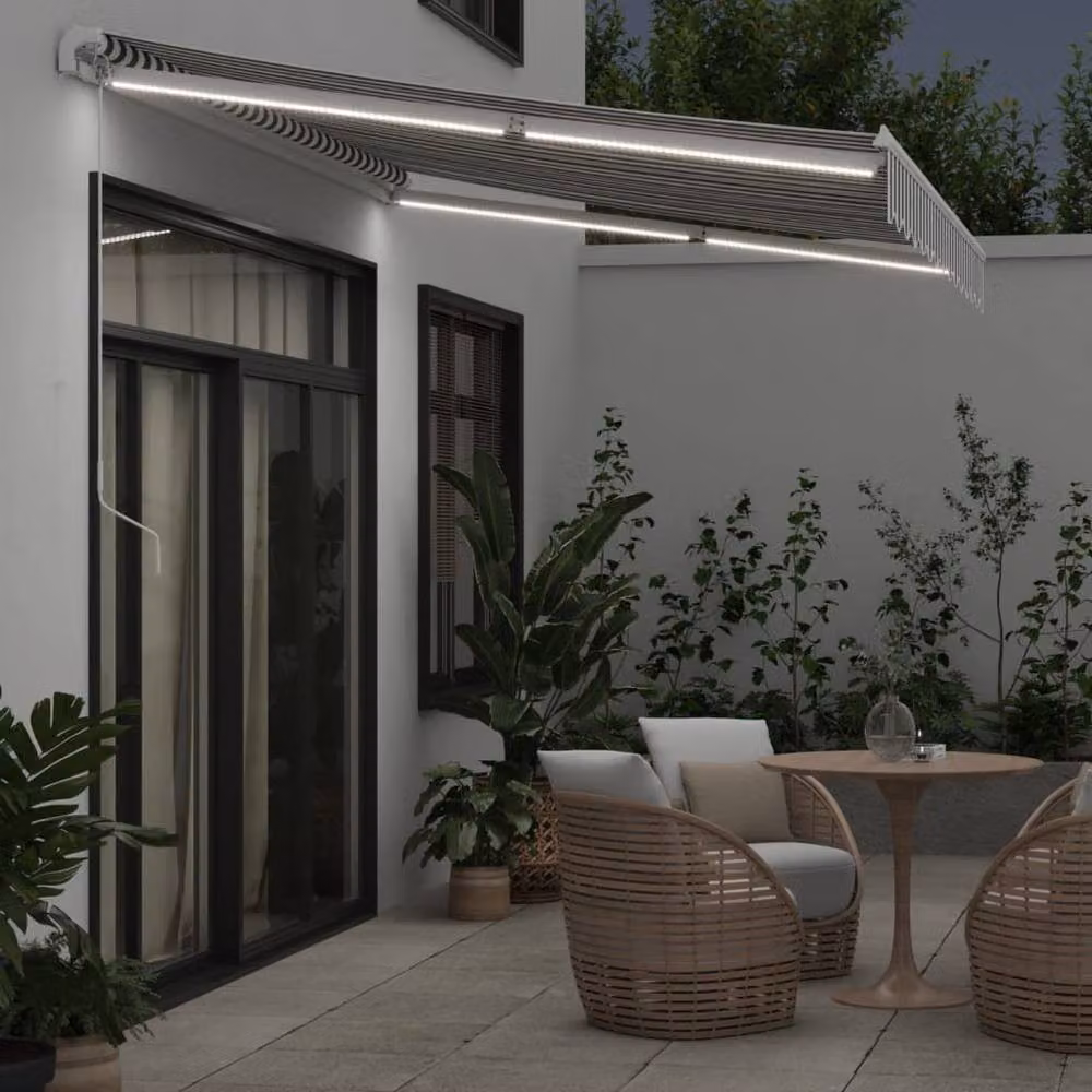 Berkfield Home Manual Retractable Awning with LED in Anthracite and White, W: 350 cm, D: 250 cm – 3