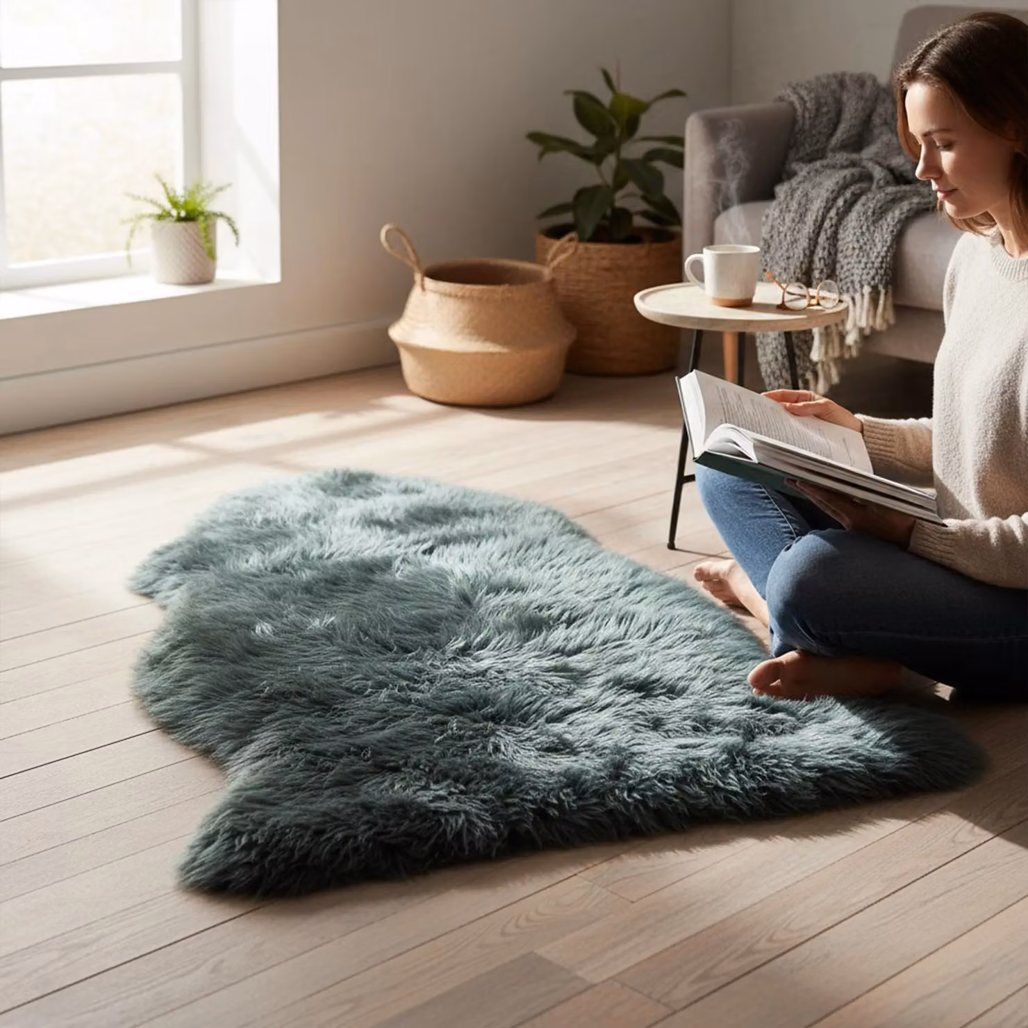 Infinity Leather Green Genuine Sheepskin Wool Rug, W/D: 90 x 60 cm – 2