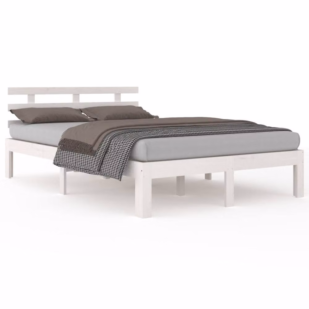 Berkfield Home Beautiful White Solid Pine Wood Bed Frame W: 140 cm, D: 190 cm – 2