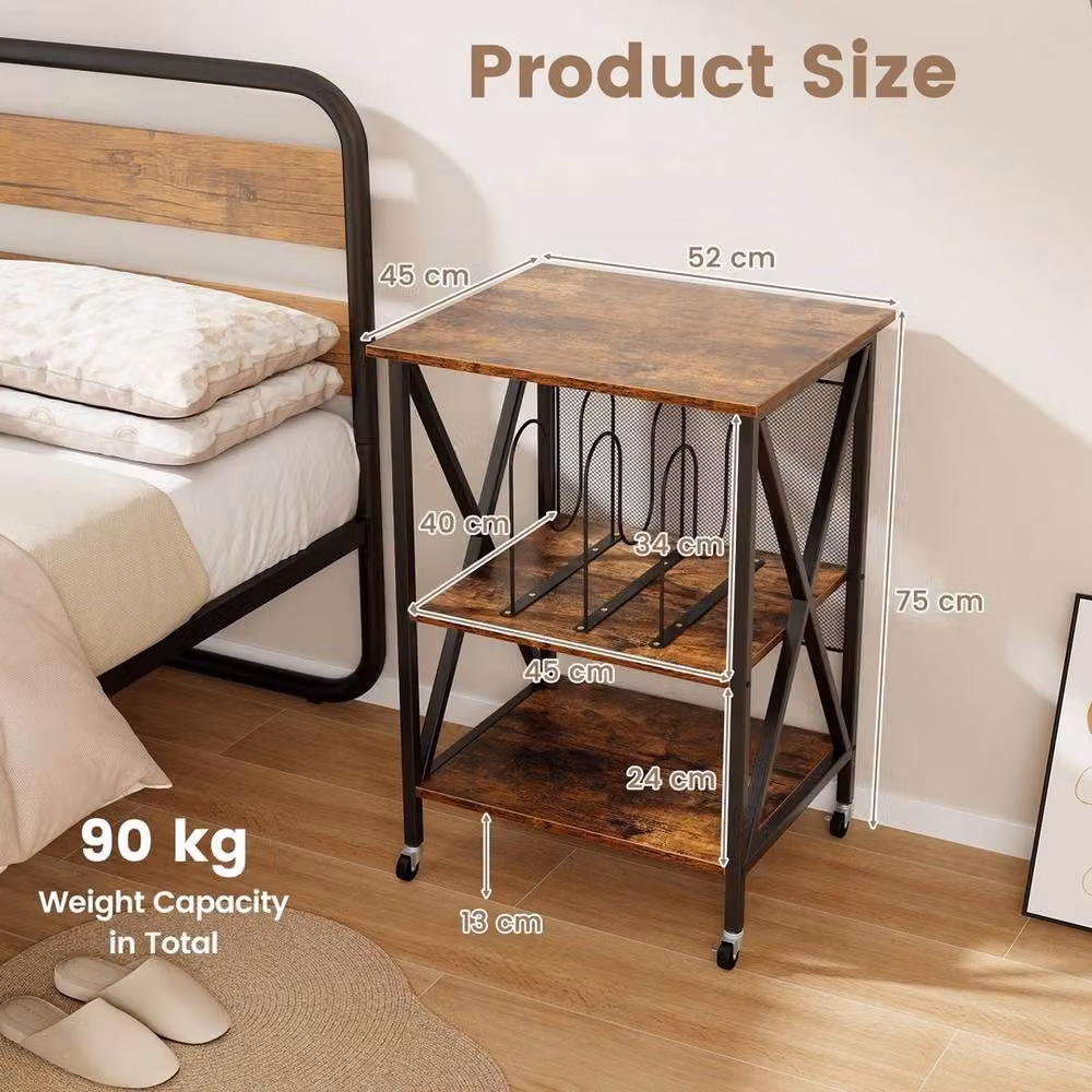 VOGREX Brown Heavy-Duty Metal and Wood Side Table with Divider – 2