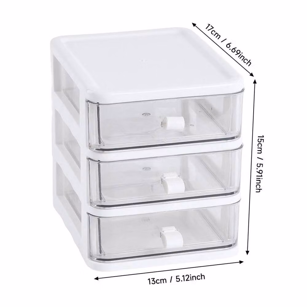 EONLION 3 Tier Mini Plastic Drawer Tower in Clear/Transparent, Height: 50 cm – 2