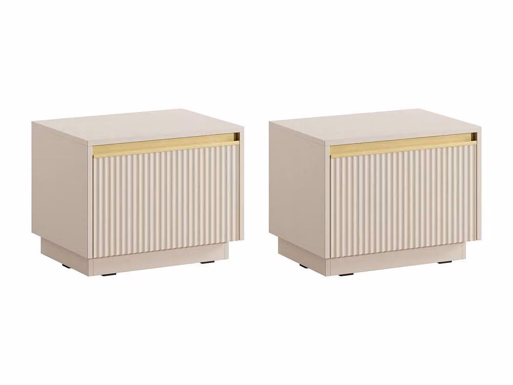 POSINIA Set of 2 Modern MDF Bedside Tables with 1 Drawer in Beige and Gold – 2
