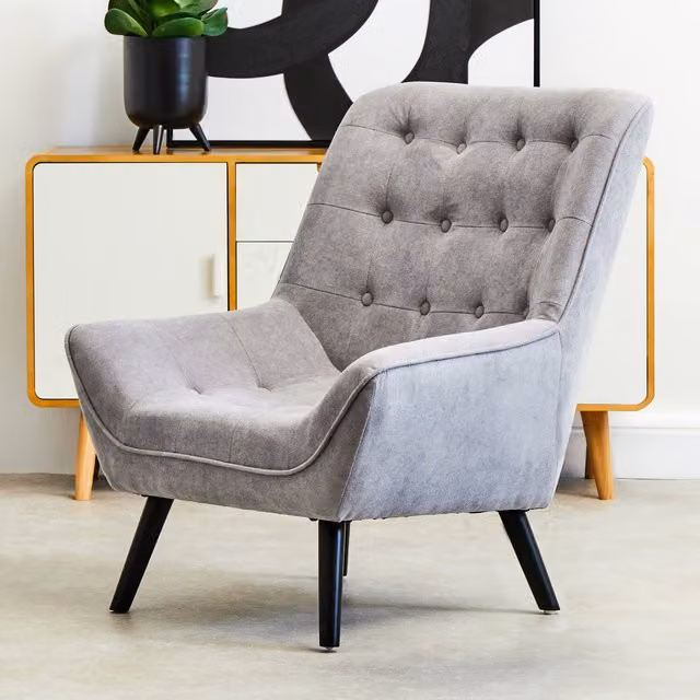 Orsina Modern Grey Linen Effect Accent Chair with Black Rubberwood Frame