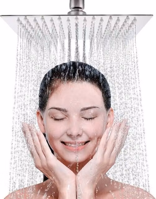 NESTLUNE Square Stainless Steel Rainfall Overhead Shower Head in Chrome Silver, W: 30.48 cm x D: 30.48 cm x H: 30.48 cm