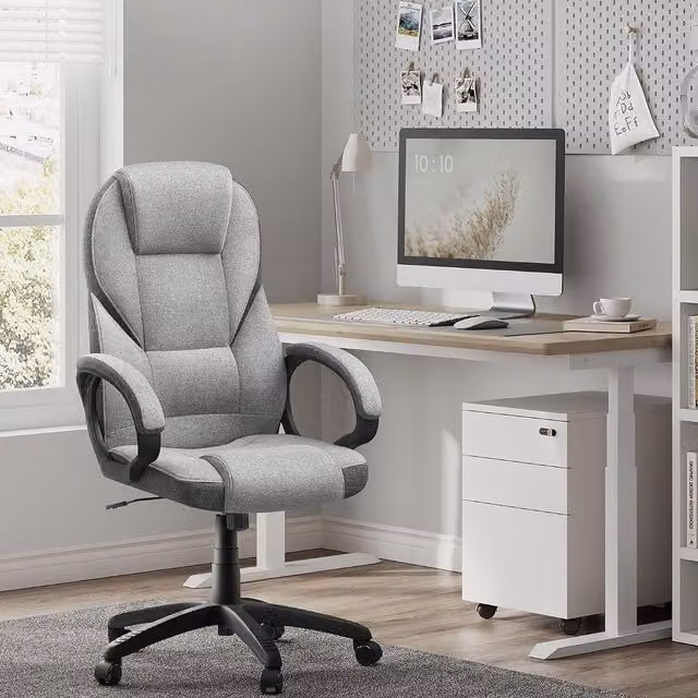 SONGMICS Executive Office Chair with High Back and Headrest in Grey and Black