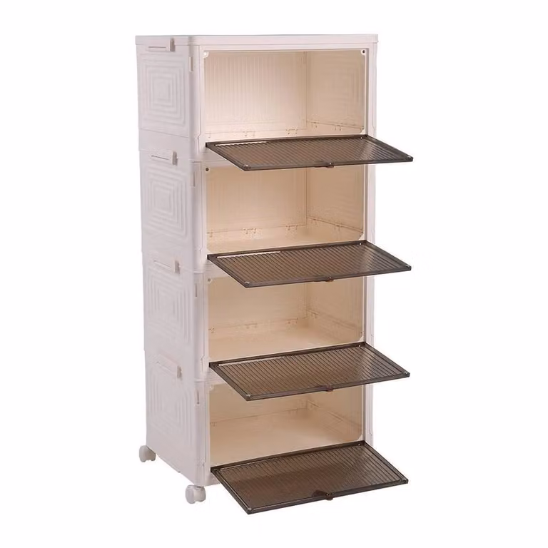 SPETLEK Large 4-Tier Stackable Folding Storage Box Cabinet in White