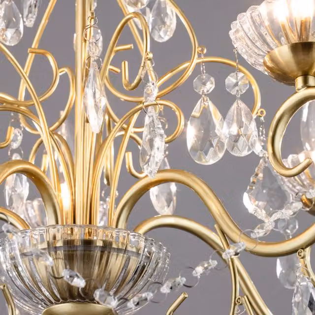Litecraft Vara 5-Arm Bathroom Ceiling Chandelier in Brass and Glass