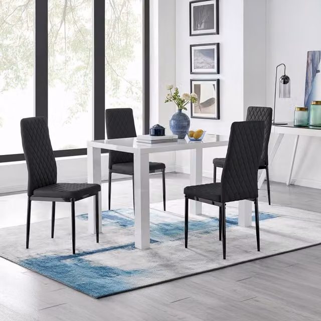 FurnitureboxUK Pivero 4 White Rectangular Dining Table and 4 Milan Black Leg Chairs Set