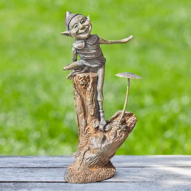 Marco Paul Bronze and Multicolour Resin Elf on Mushroom Garden Ornament, Height: 20 cm