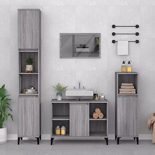 vidaXL Modern Grey Sink Cabinet with Hinged Doors and Internal Shelves, W/D/H: 80 x 33 x 60 cm – 2