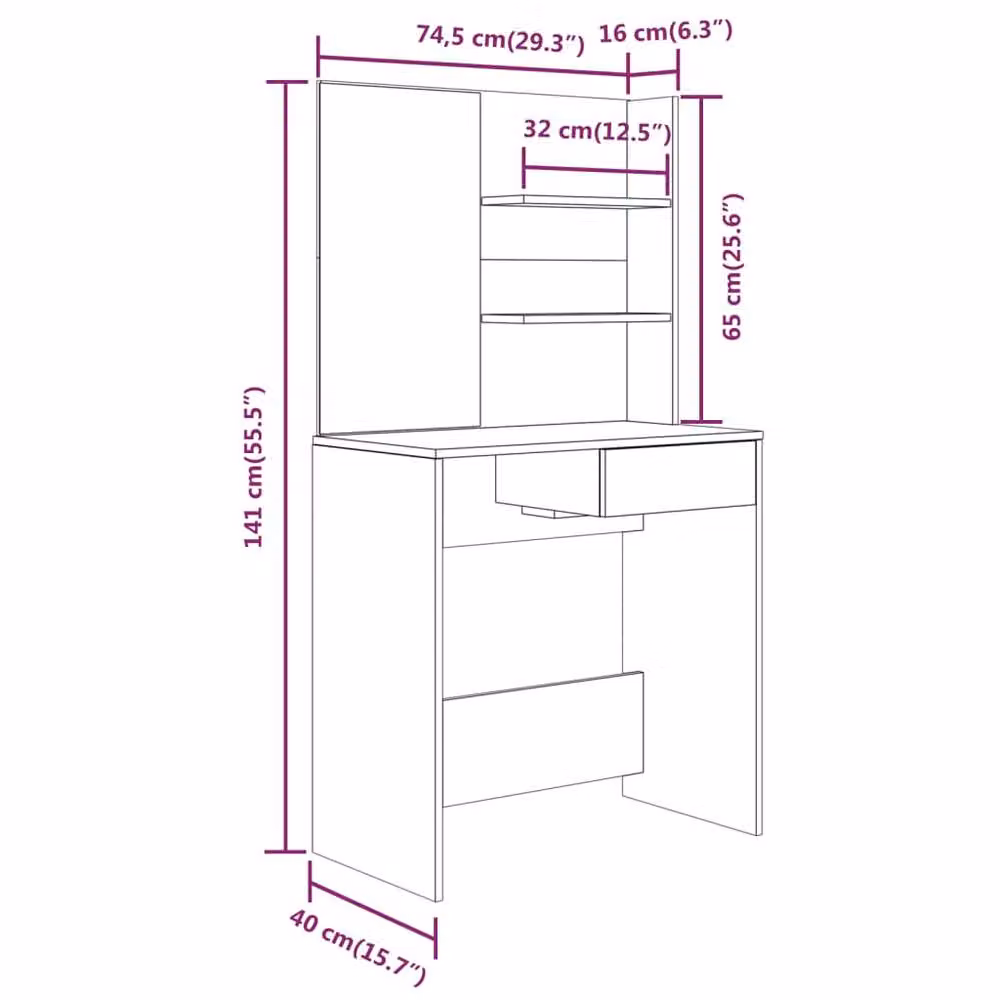 Berkfield Home Modern Dressing Table with Mirror in White, W/D/H: 74.5 x 40 x 141 cm – 2