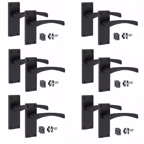 Golden Grace Victorian Astrid Door Handles Latch Pack in Matt Black, 6 Sets