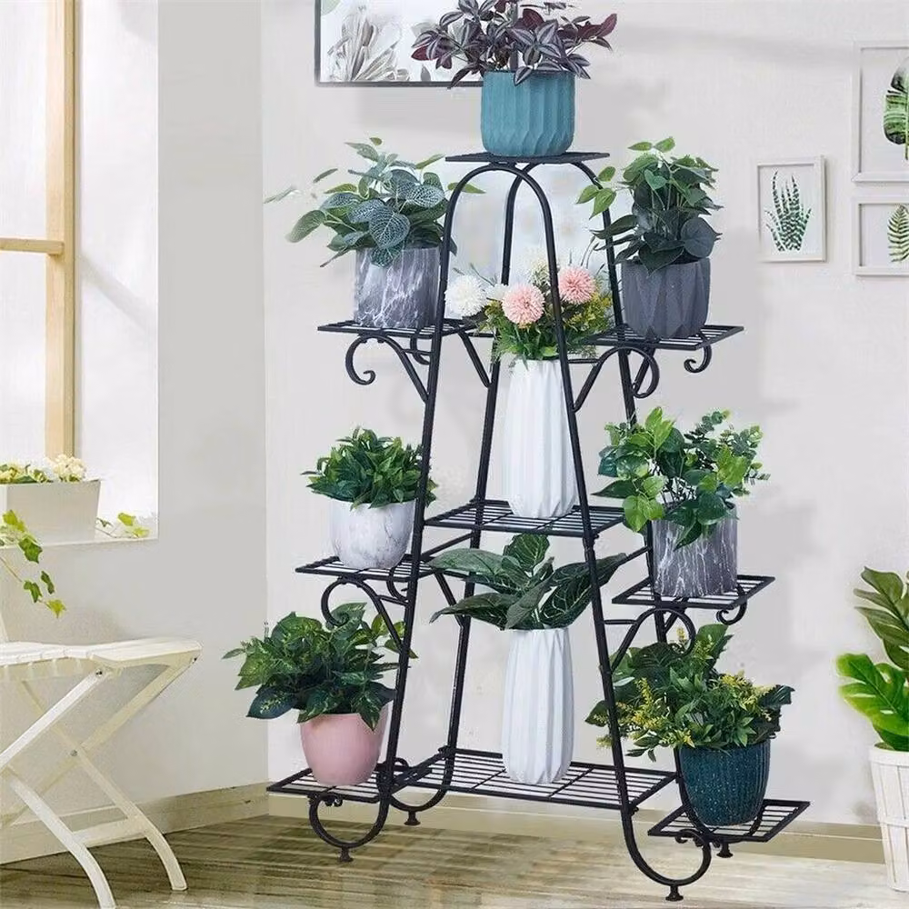 FLAVORA 9 Tier Metal Plant Stand in Matt Black, H 130 x W 89.5 x D 30 cm – 4