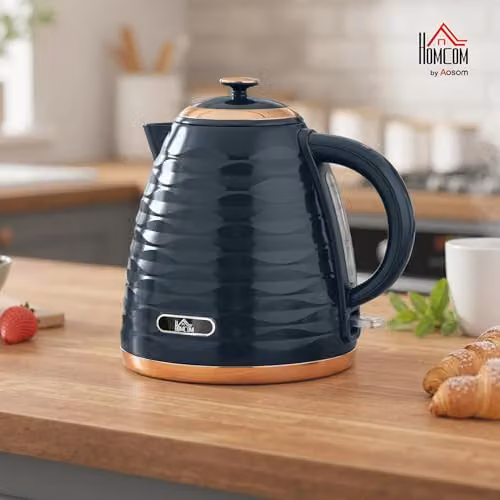 HOMCOM 1.7L Fast Boil Electric Glass Kettle with Auto Shut-off and Limescale Filter, Blue – 2